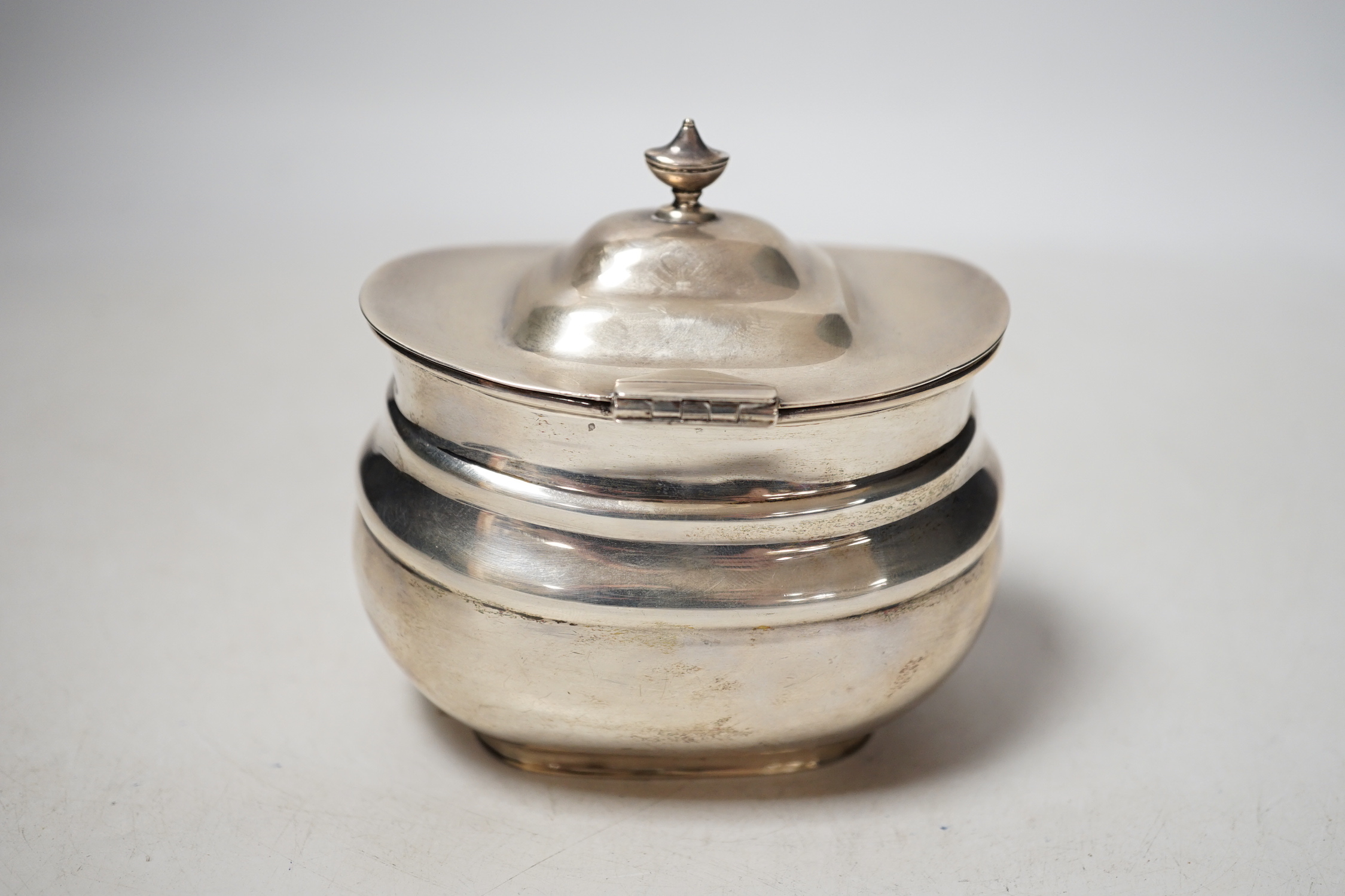 A George V silver oval tea caddy, William Hutton & Sons, Sheffield, 1927, width 93mm, 4.6oz. - Image 3 of 3