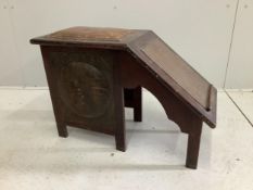 An early 20th century American Moccasin Agency embossed metal mounted shoe shine seat, width 64cm,