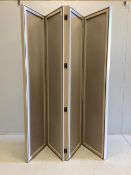 A Contemporary four folding screen by Decca Furniture with Philip Jeffries Mink Movement covering,