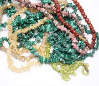 A quantity of assorted necklaces including malachite.