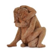 ** ** Karin Jonzen RBA ARBS (1914-1998), a terracotta group, 'Couple embracing', 20cm high***