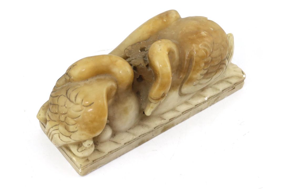 § § William McMillan A.R.A. (1887-1997), a carved alabaster group 'Swans', 43cm wide, 18cm high*** - Image 2 of 3