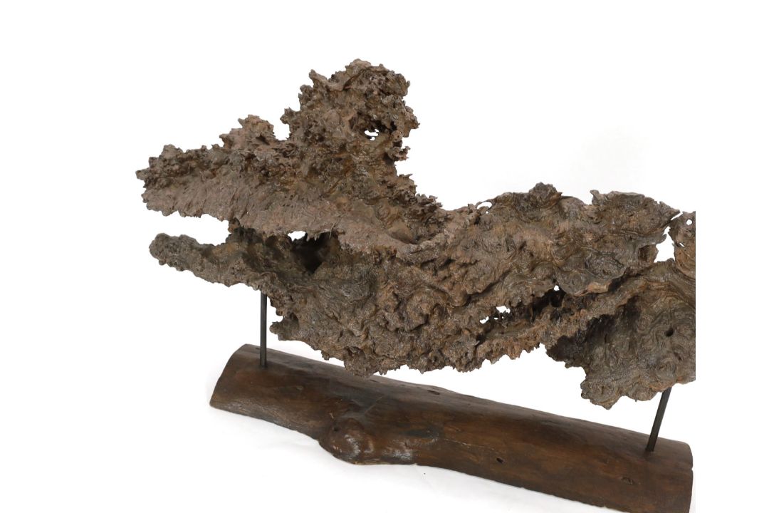 ** ** A large section of Andaman Padauk burr wood of sculptural form, mounted on a stand, 148cm - Image 2 of 4