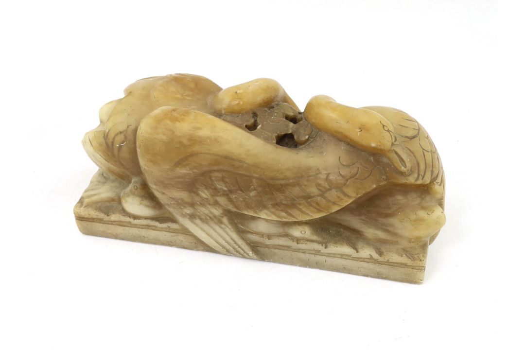 § § William McMillan A.R.A. (1887-1997), a carved alabaster group 'Swans', 43cm wide, 18cm high*** - Image 3 of 3