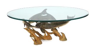 Robert Wyland (American, b.1956), a patinated bronze group 'Dolphin Reef', signed in the bronze