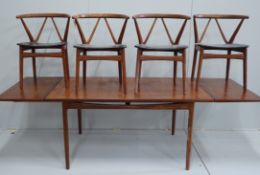 Henning Kjaernulf for Bruno Hansen, four Model 225 'Wishbone' teak dining chairs, width 55cm,