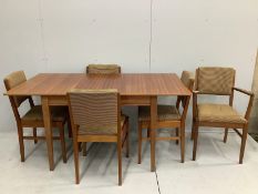 A Gordon Russell Broadway, mid century teak extending dining table, 153cm extended, width 78cm,