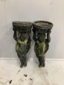 A pair of Victorian lead angel garden urns, lacking bases, height 73cm