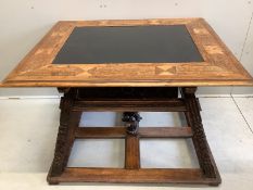 An Italian marquetry inlaid rectangular walnut slate top centre table, width 123cm, depth 104cm,