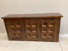 A Spanish walnut and fruitwood sideboard, width 172cm, depth 43cm, height 84cm