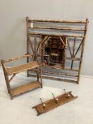 A late Victorian bamboo overmantel mirror, width 86cm, height 99cm together with a hanging coat rack