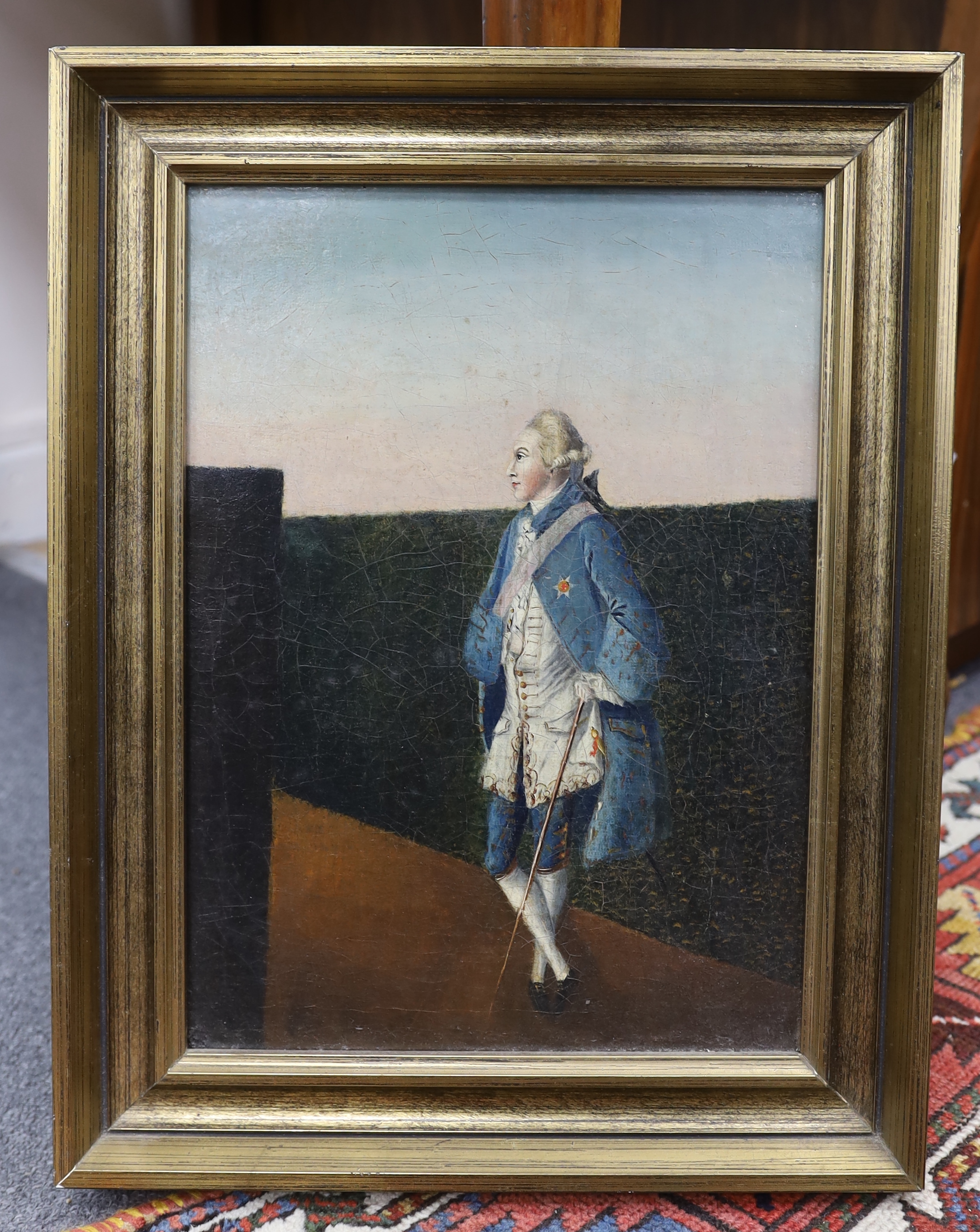 19th century English School, naive oil on canvas, Portrait of King George III, 34 x 25cm - Image 2 of 3