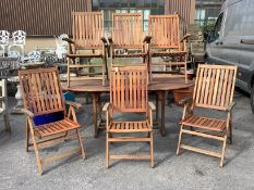 A Deuba Furniture stained teak extending garden table, 200cm extended, depth 100cm, height 74cm