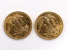 British gold coins - Two QEII gold sovereigns, 1974, near UNC, (S4204)