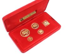 Gold coins - Isle of Man proof gold coin set, comprising half sovereign, sovereign, £2 and £5 coins,