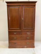 A late Victorian mahogany linen press, width 127cm, depth 55cm, height 203cm