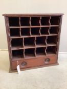 A Victorian Ferris & Co Bristol mahogany pigeonhole dispensing cabinet with compartmented drawer,