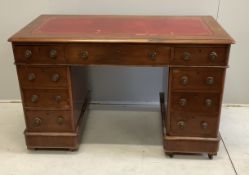 A Victorian mahogany pedestal desk, width 119cm, depth 57cm, height 76cm