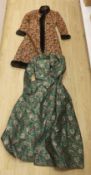 Two late 20th century brocade ladies evening coats, one with fur trimming to the neck, cuffs and