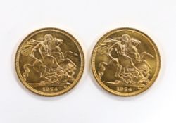 British gold coins - Two QEII gold sovereigns, 1974, near UNC, (S4204)