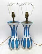 A pair of Bohemian overlaid glass vases, mounted as lamps,