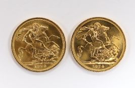 British gold coins - Two QEII gold sovereigns, 1974, near UNC, (S4204)