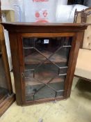 A George III glazed mahogany corner cupboard, width 72cm, depth 40cm, height 88cm and a 19th century