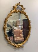 A reproduction giltwood and composition oval wall mirror, width 80cm, height 116cm