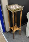 A French gilt metal mounted marble topped two tier marble top plant stand, width 29cm, height 83cm