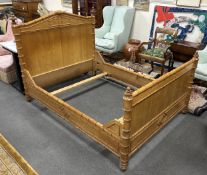 A late 19th century French faux bamboo pine and cherry double bedframe, width 140cm, length 195cm