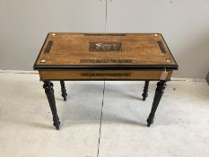 A late 19th century Italian copper, brass and bone marquetry inlaid walnut and ebonised folding card