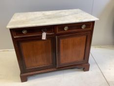 An Edwardian satinwood banded and inlaid mahogany two door side cabinet,