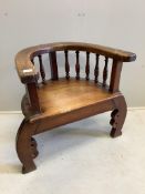 An unusual Victorian and later mahogany tub elbow chair, width 69cm, depth 60cm, height 70cm