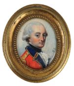 Y G.S circa 1810 Portrait miniature of an army officeroil on ivorywearing a scarlet coat with blue