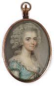 Y John Smart (British, 1742-1811) Portrait miniature of a ladyoil on ivorywearing a blue dress and