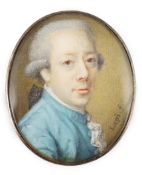 Y Lapi (circa 1775) Portrait miniature of a gentlemanoil on ivorywearing a blue coat and lace