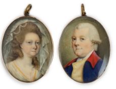 Y English School circa 1790 Portrait miniatures of an Army Officer and his wife (a pair), probably