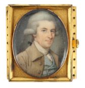 Y John Bogle (British, 1746-1803) Portrait miniature of a gentlemanoil on ivorywearing a pale