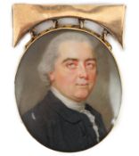 Y John Smart (British, 1742-1811) Portrait miniature of a gentlemanoil on ivorywearing a black