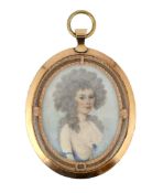 Y 18th Century Continental School Portrait miniature of a ladywatercolour on ivorywith elaborate