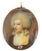 Y Attributed to John Bogle (British, 1746-1803) Portrait miniature of a ladyoil on ivorywearing