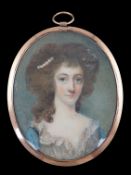 Y Manner of Samuel Shelley (1750-1808) Portrait miniature of a ladywatercolour on ivorywearing