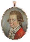 Y English School circa 1780 Portrait miniature of a gentlemanoil on ivorywearing a scarlet coat