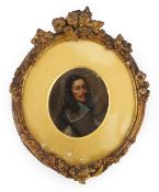 19th Century Continental School Portrait miniature of a 17th century gentlemanoil on copperwith