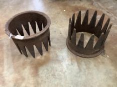 A pair of Victorian cast iron cowls, diameter 42cm, height 31cm