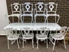 A Victorian style rectangular painted aluminium garden table, width 214cm, depth 90cm, height 74cm