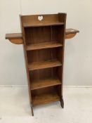 An Arts & Crafts oak open bookcase, width 71cm, depth 17cm, height 113cm***CONDITION REPORT***PLEASE