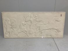 A plaster classical chariot panel, 219 x 94cm***CONDITION REPORT***PLEASE NOTE:- Prospective