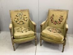 A pair of 19th century French chairs, width 60cm, depth 60cm, height 88cm***CONDITION REPORT***