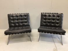 A pair of Barcelona chairs, width 75cm, depth 76cm, height 74cm Provenance: The two Barcelona Chairs